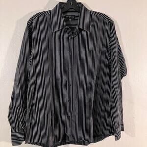 MB Studio Black‎ White Striped Button Up Dress Shirt